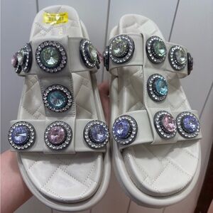 Kurt Geiger White Sandals with Multicolor Gem Accents
